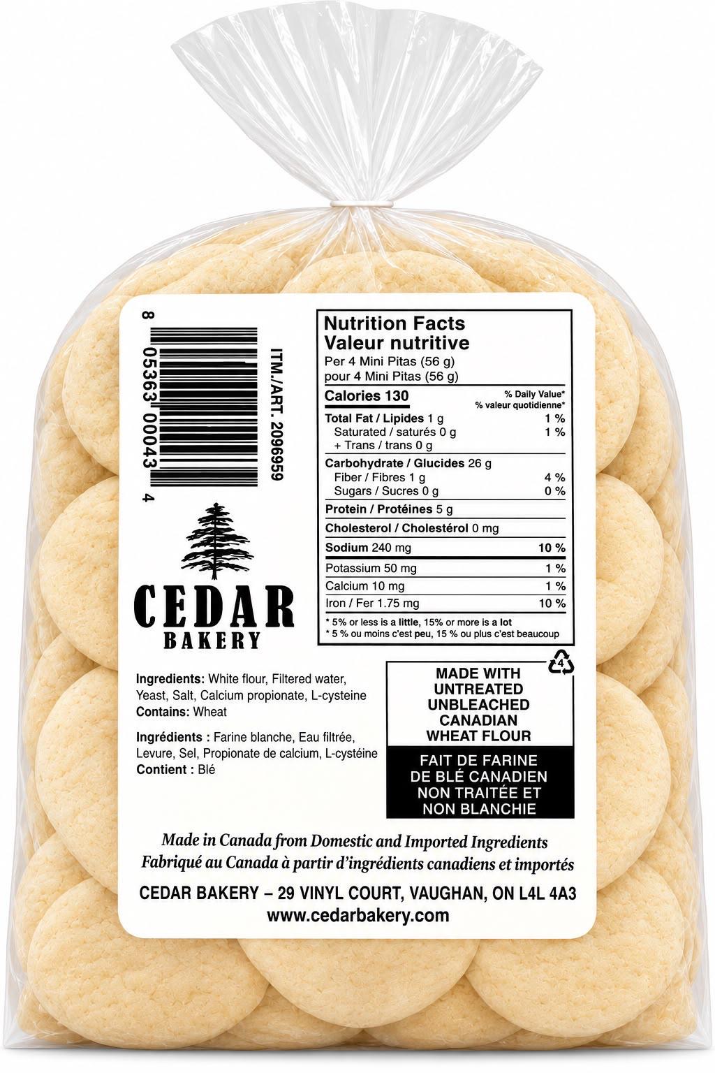 Cedar Bakery Mini Pitas Family Pack Back Nutritional Info